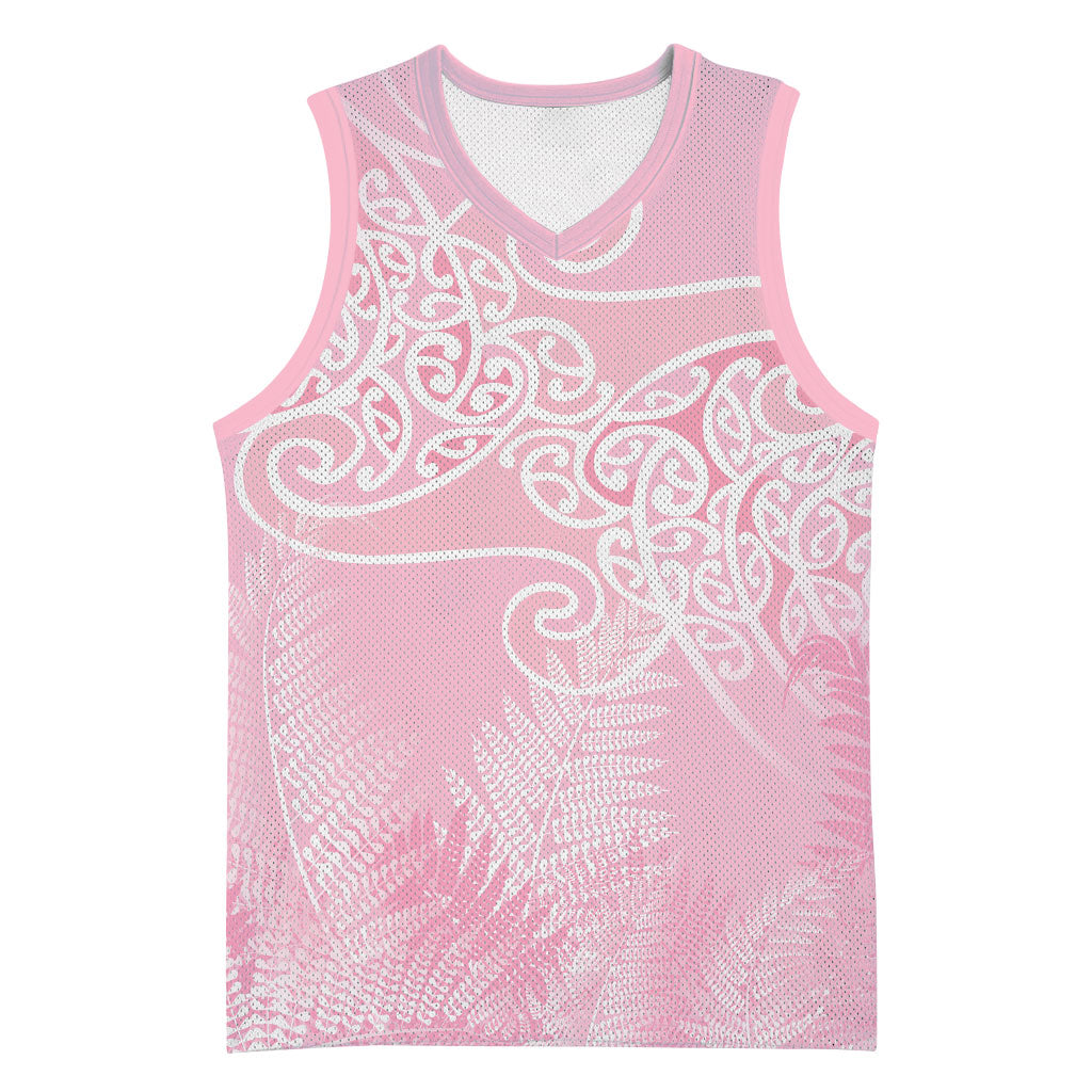 Aotearoa Maori Koru Curves Basketball Jersey Silver Ferns - Rose Pink LT7 Unisex Pink - Polynesian Pride