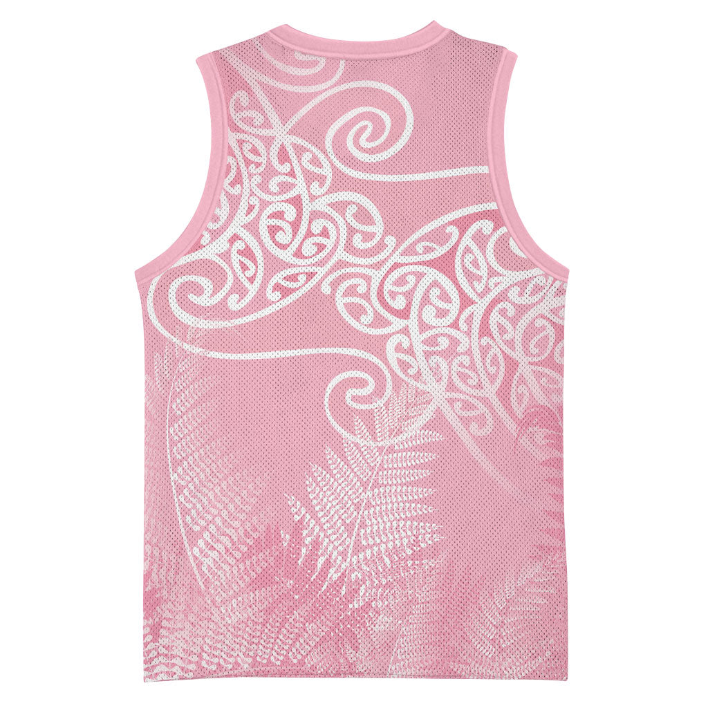 Aotearoa Maori Koru Curves Basketball Jersey Silver Ferns - Rose Pink LT7 - Polynesian Pride