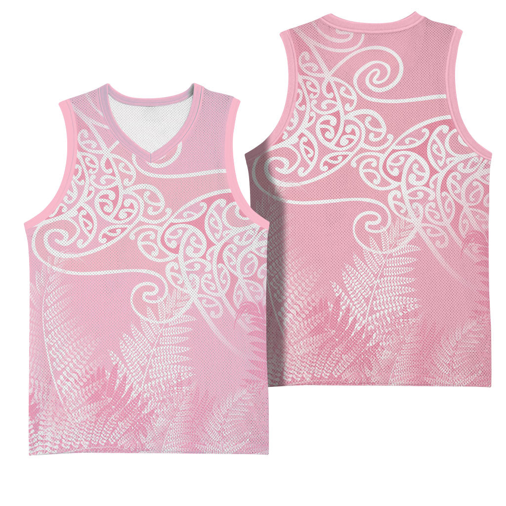 Aotearoa Maori Koru Curves Basketball Jersey Silver Ferns - Rose Pink LT7 - Polynesian Pride