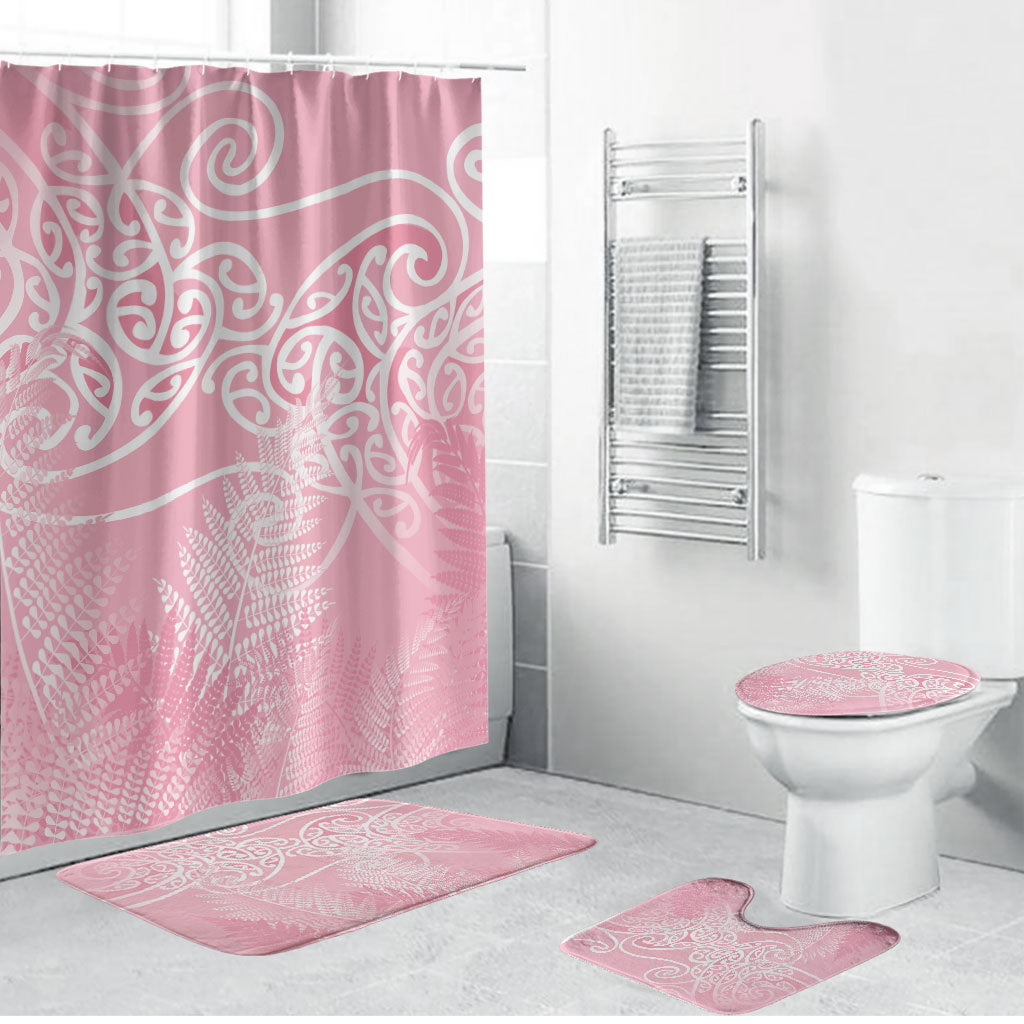 Aotearoa Maori Koru Curves Bathroom Set Silver Ferns - Rose Pink LT7 Bathroom Set (4 pcs) Pink - Polynesian Pride