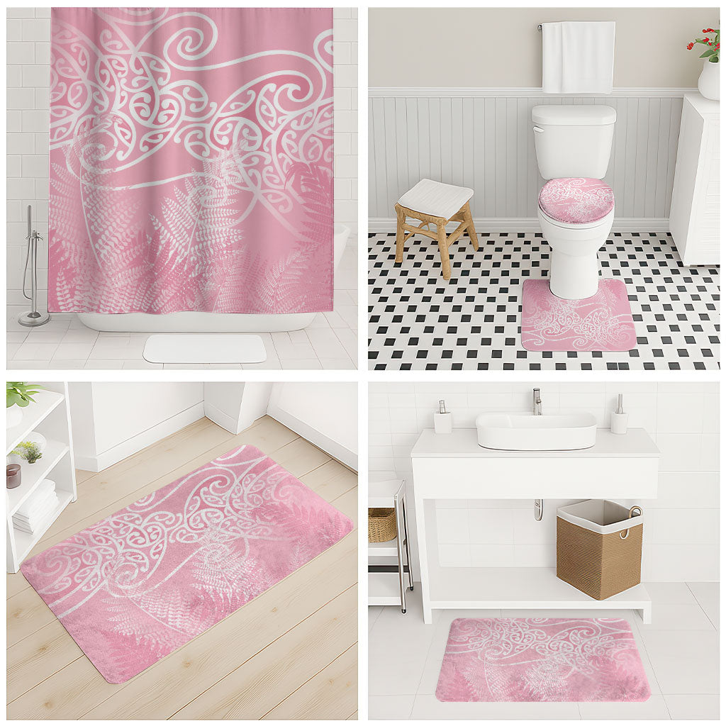 Aotearoa Maori Koru Curves Bathroom Set Silver Ferns - Rose Pink LT7 - Polynesian Pride