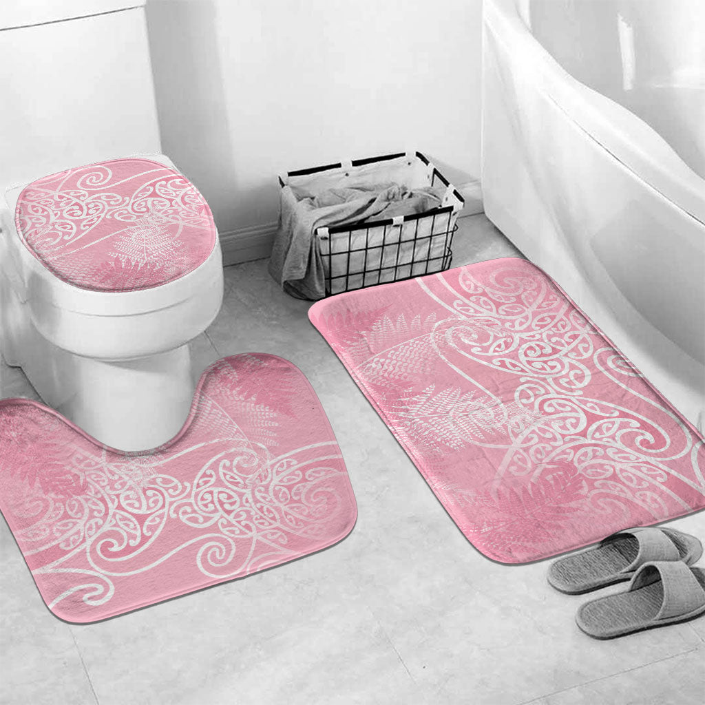 Aotearoa Maori Koru Curves Bathroom Set Silver Ferns - Rose Pink LT7 Mat Set Only (3 pcs) One Size Pink - Polynesian Pride