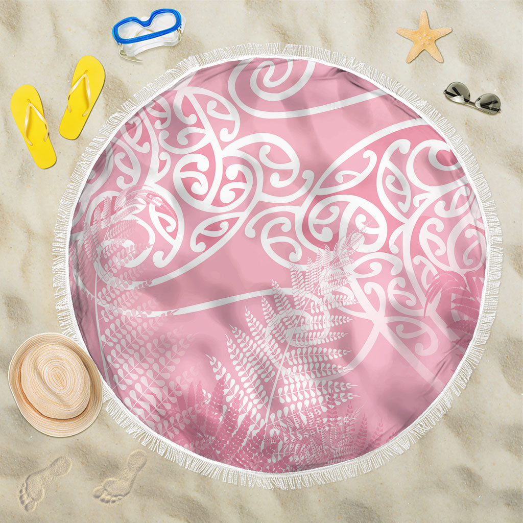 Aotearoa Maori Koru Curves Beach Blanket Silver Ferns - Rose Pink LT7 One Size 150cm Pink - Polynesian Pride