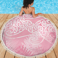 Aotearoa Maori Koru Curves Beach Blanket Silver Ferns - Rose Pink LT7 - Polynesian Pride