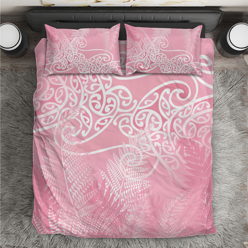 Aotearoa Maori Koru Curves Bedding Set Silver Ferns - Rose Pink