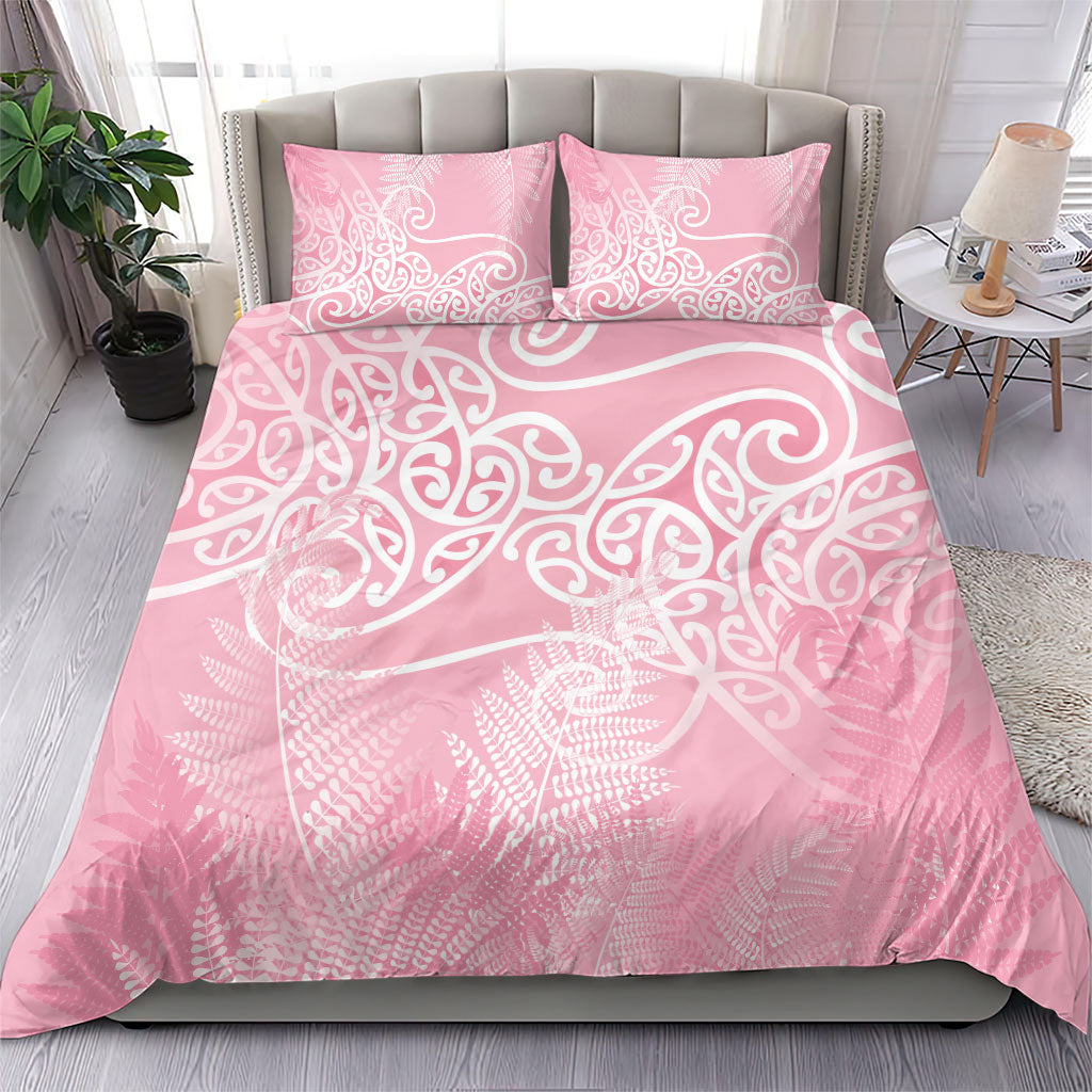 Aotearoa Maori Koru Curves Bedding Set Silver Ferns - Rose Pink LT7 - Polynesian Pride
