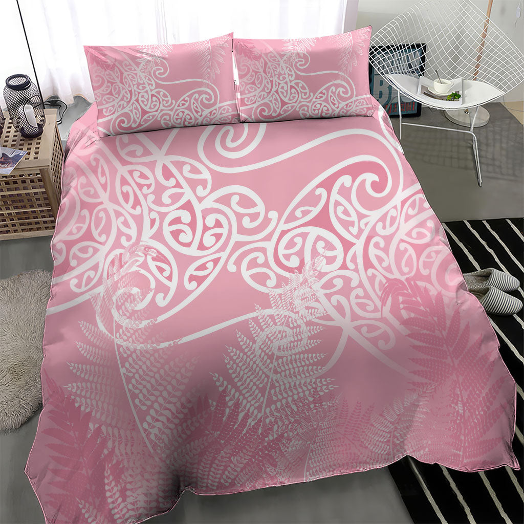 Aotearoa Maori Koru Curves Bedding Set Silver Ferns - Rose Pink LT7 - Polynesian Pride