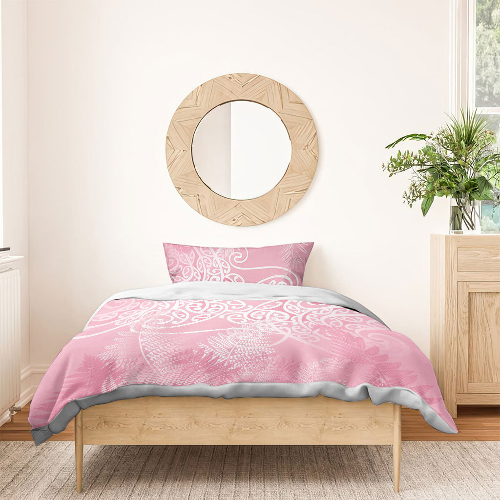 Aotearoa Maori Koru Curves Bedding Set Silver Ferns - Rose Pink LT7 - Polynesian Pride