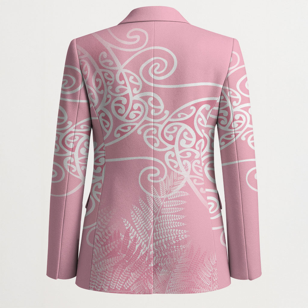 Aotearoa Maori Koru Curves Blazer Silver Ferns - Rose Pink LT7 - Polynesian Pride