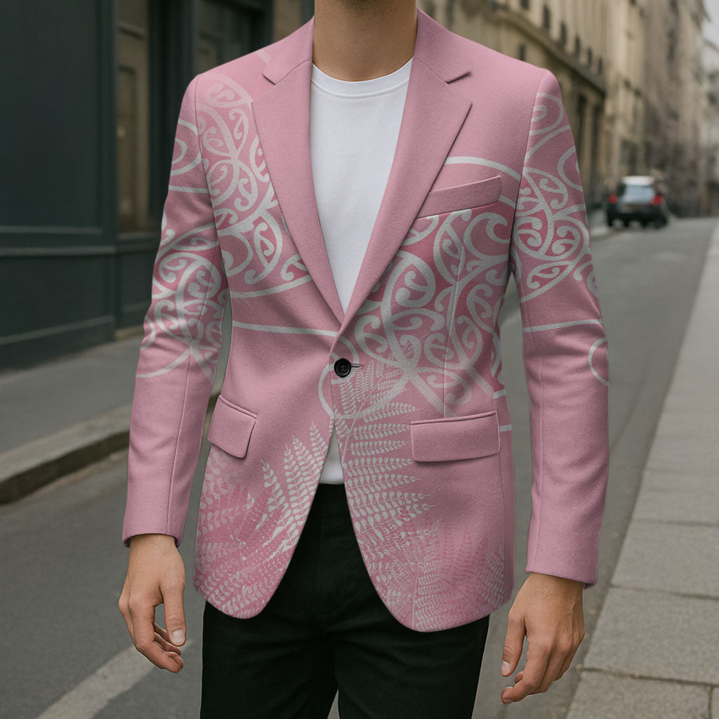 Aotearoa Maori Koru Curves Blazer Silver Ferns - Rose Pink LT7 - Polynesian Pride