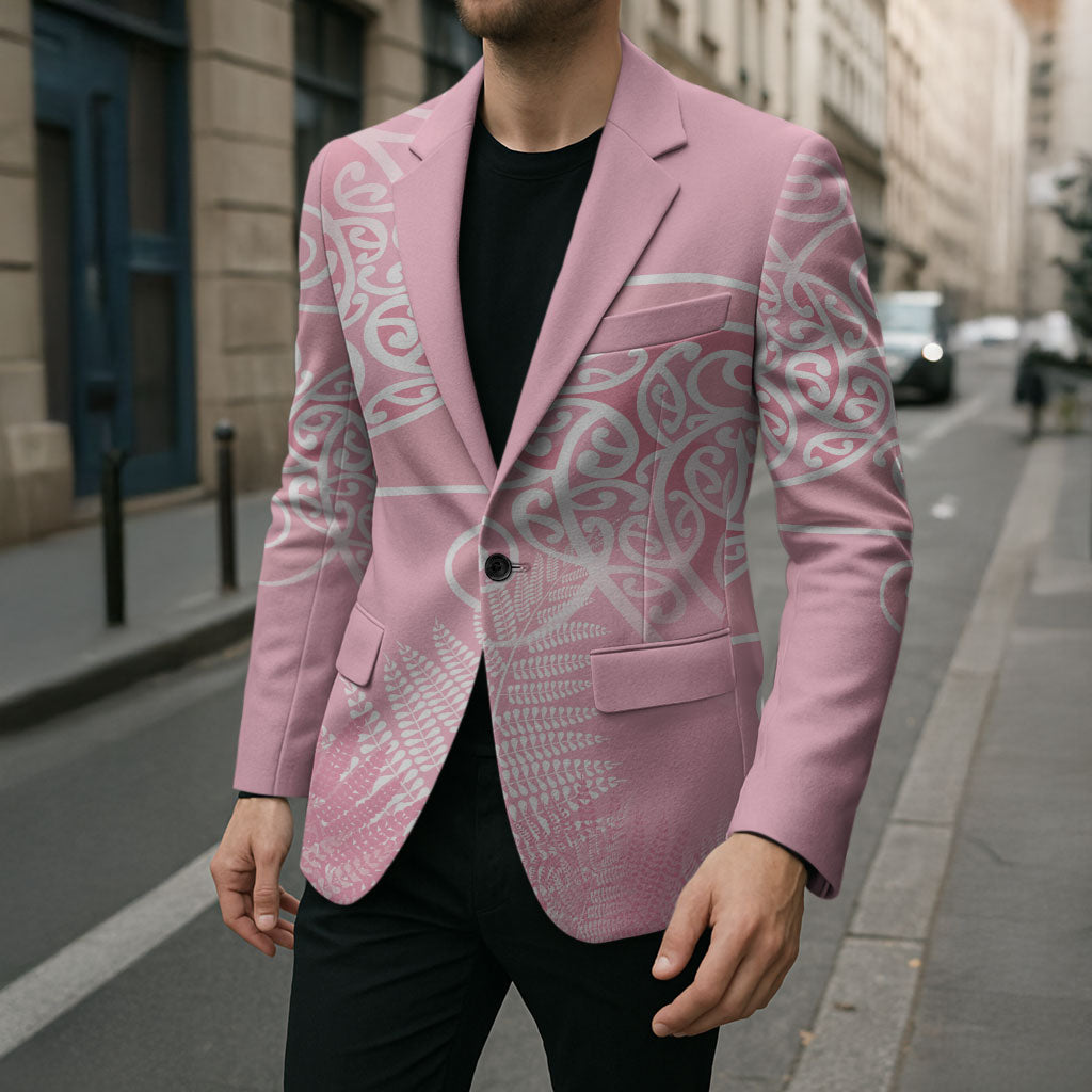 Aotearoa Maori Koru Curves Blazer Silver Ferns - Rose Pink LT7 - Polynesian Pride