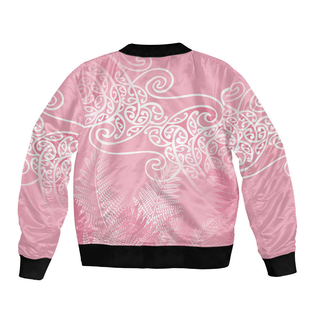 Aotearoa Maori Koru Curves Bomber Jacket Silver Ferns - Rose Pink LT7 - Polynesian Pride