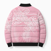 Aotearoa Maori Koru Curves Bomber Puffer Jacket Silver Ferns - Rose Pink LT7 - Polynesian Pride