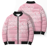 Aotearoa Maori Koru Curves Bomber Puffer Jacket Silver Ferns - Rose Pink LT7 - Polynesian Pride