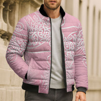 Aotearoa Maori Koru Curves Bomber Puffer Jacket Silver Ferns - Rose Pink LT7 - Polynesian Pride