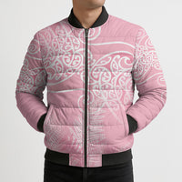 Aotearoa Maori Koru Curves Bomber Puffer Jacket Silver Ferns - Rose Pink LT7 - Polynesian Pride