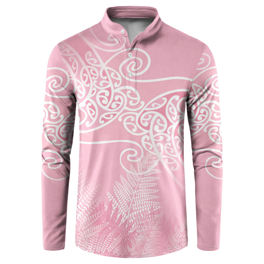 Aotearoa Maori Koru Curves Button Sweatshirt Silver Ferns - Rose Pink LT7 Pink - Polynesian Pride