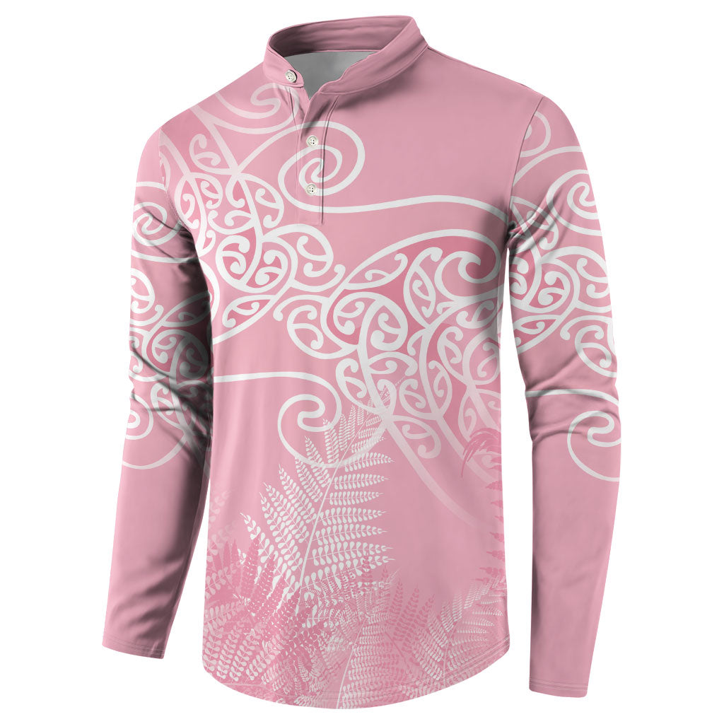 Aotearoa Maori Koru Curves Button Sweatshirt Silver Ferns - Rose Pink LT7 - Polynesian Pride