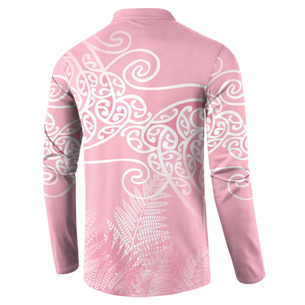 Aotearoa Maori Koru Curves Button Sweatshirt Silver Ferns - Rose Pink LT7 - Polynesian Pride