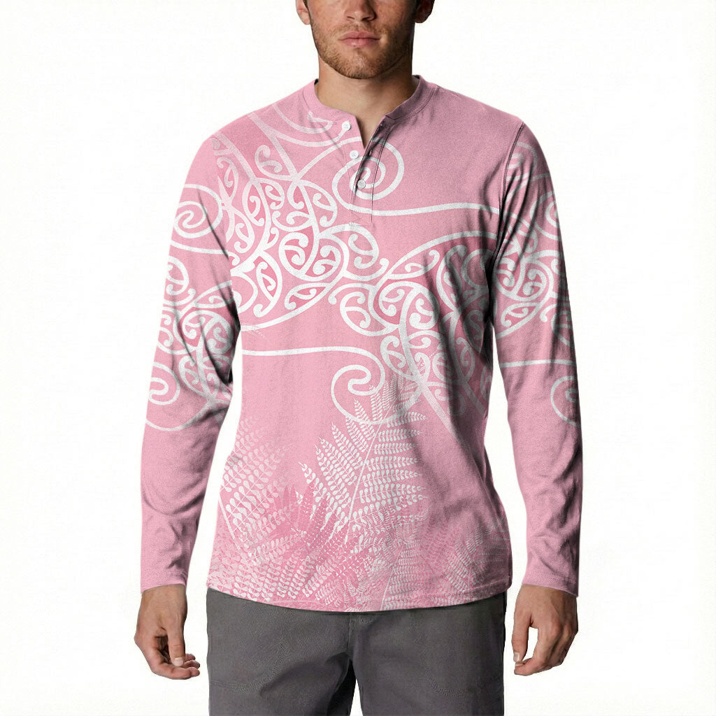 Aotearoa Maori Koru Curves Button Sweatshirt Silver Ferns - Rose Pink LT7 - Polynesian Pride