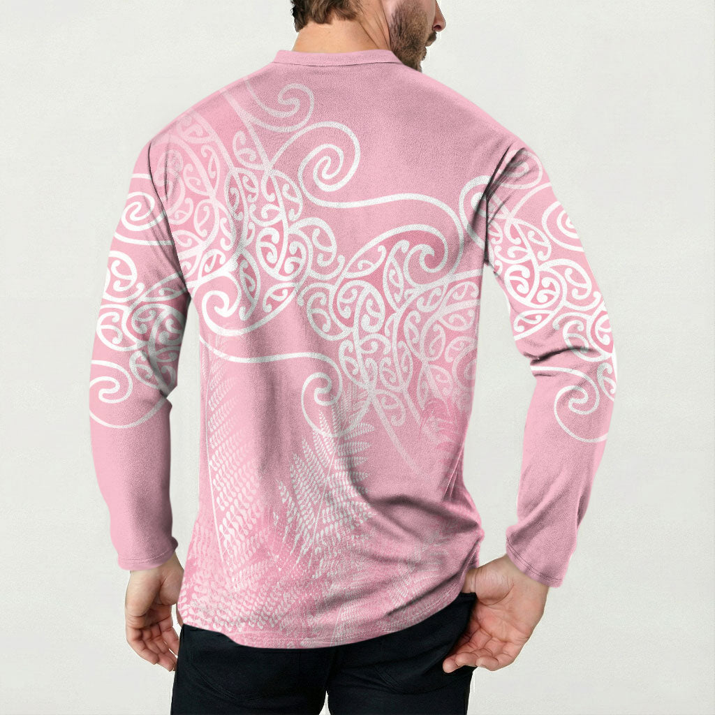 Aotearoa Maori Koru Curves Button Sweatshirt Silver Ferns - Rose Pink LT7 - Polynesian Pride
