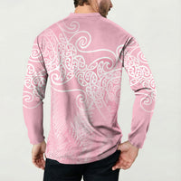 Aotearoa Maori Koru Curves Button Sweatshirt Silver Ferns - Rose Pink LT7 - Polynesian Pride