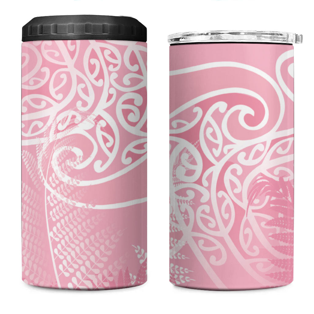 Aotearoa Maori Koru Curves 4 in 1 Can Cooler Tumbler Silver Ferns - Rose Pink LT7 One Size: 16 oz Pink - Polynesian Pride