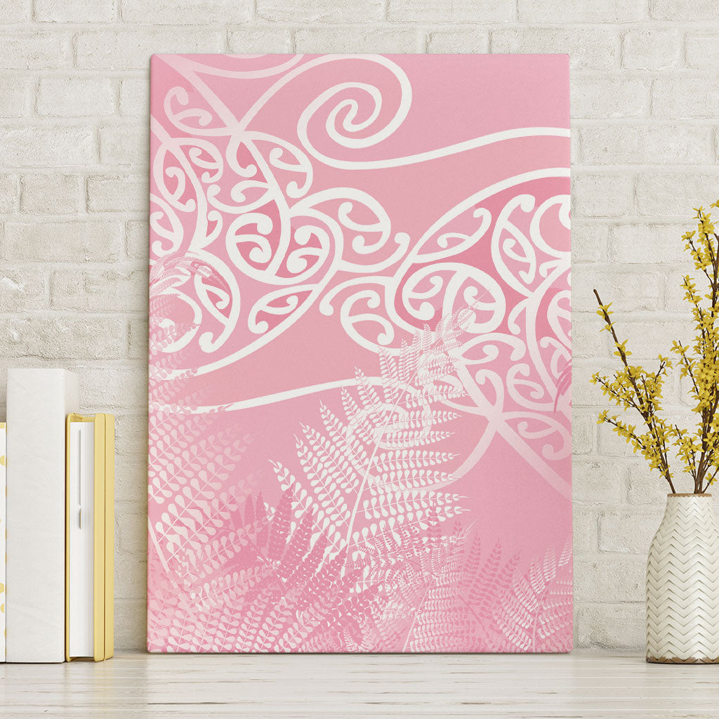 Aotearoa Maori Koru Curves Canvas Wall Art Silver Ferns - Rose Pink LT7 Without Frame Pink - Polynesian Pride