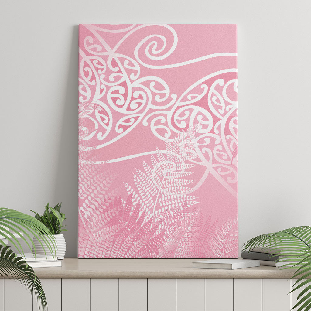 Aotearoa Maori Koru Curves Canvas Wall Art Silver Ferns - Rose Pink LT7 - Polynesian Pride