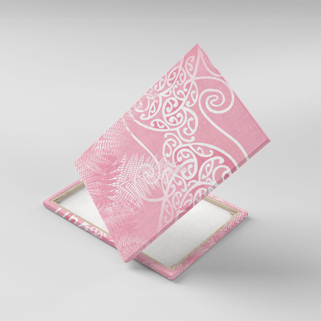 Aotearoa Maori Koru Curves Canvas Wall Art Silver Ferns - Rose Pink LT7 With Frame Pink - Polynesian Pride