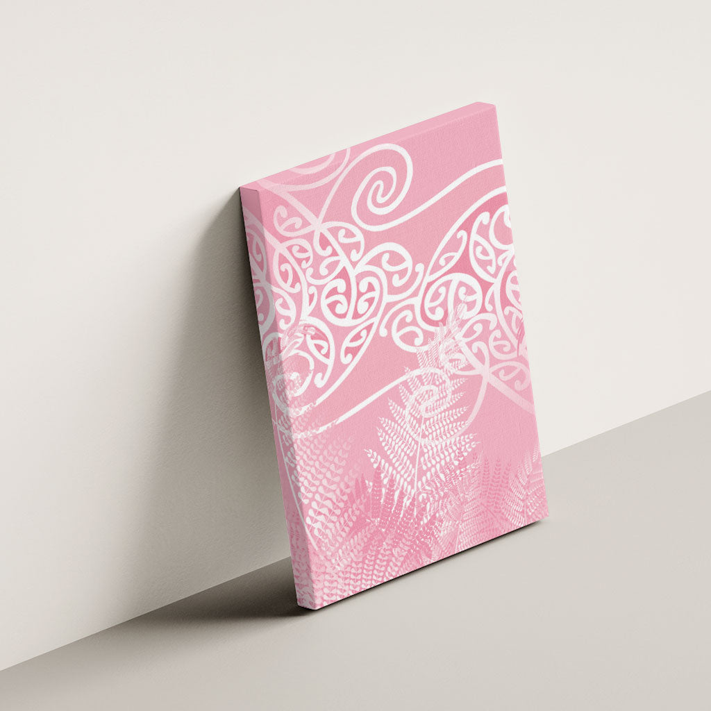 Aotearoa Maori Koru Curves Canvas Wall Art Silver Ferns - Rose Pink LT7 - Polynesian Pride
