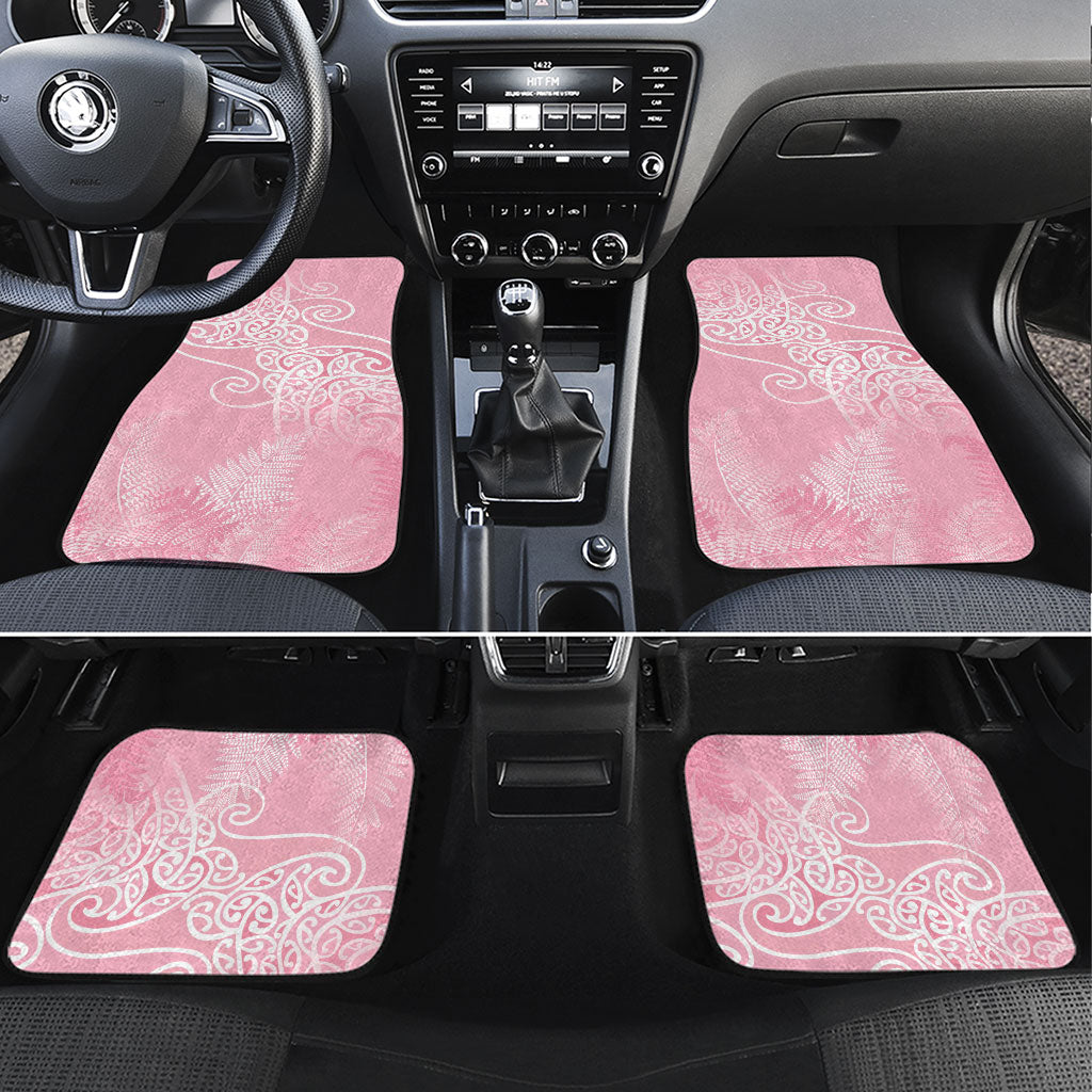 Aotearoa Maori Koru Curves Car Mats Silver Ferns - Rose Pink LT7 Set 4pcs Pink - Polynesian Pride