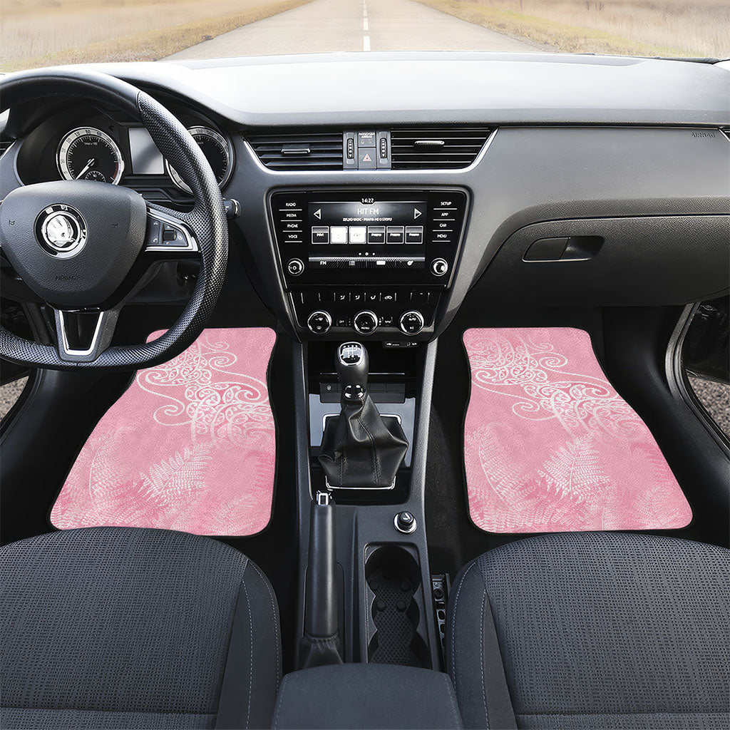 Aotearoa Maori Koru Curves Car Mats Silver Ferns - Rose Pink LT7 Set 2pcs - Front Pink - Polynesian Pride
