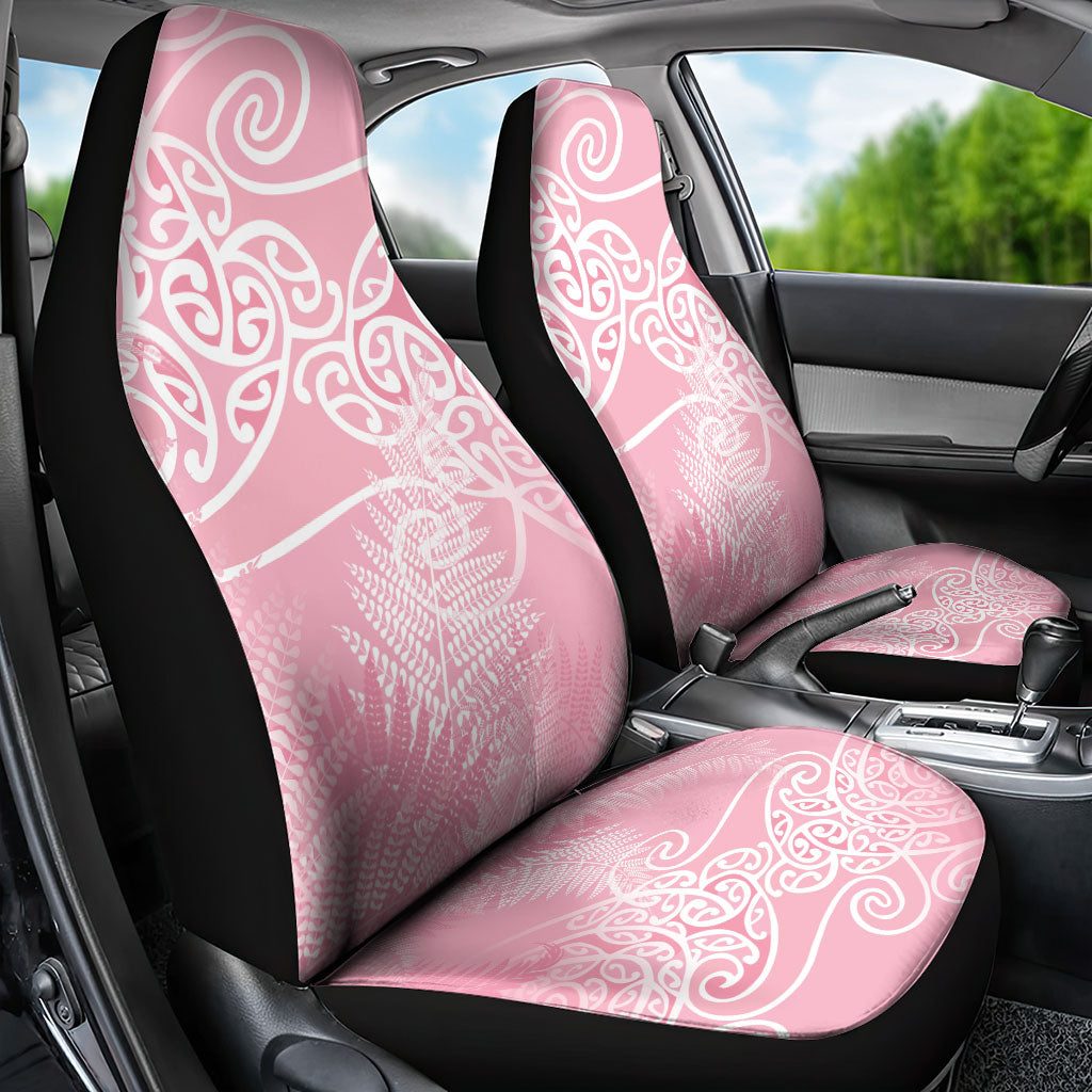 Aotearoa Maori Koru Curves Car Seat Cover Silver Ferns - Rose Pink LT7 - Polynesian Pride