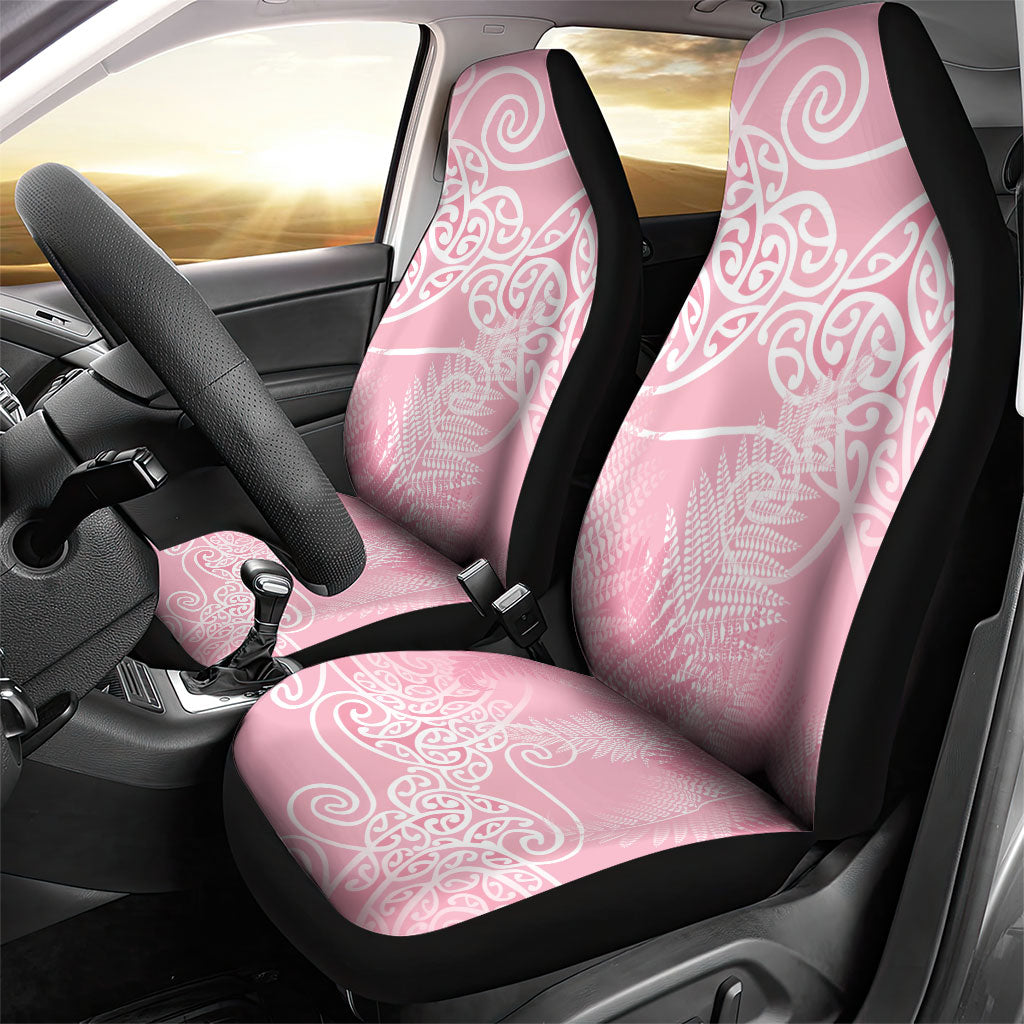 Aotearoa Maori Koru Curves Car Seat Cover Silver Ferns - Rose Pink LT7 - Polynesian Pride
