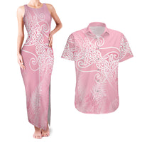 Aotearoa Maori Koru Curves Couples Matching Tank Maxi Dress and Hawaiian Shirt Silver Ferns - Rose Pink