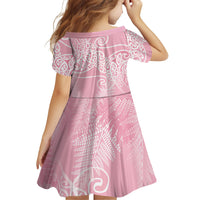 Aotearoa Maori Koru Curves Family Matching Off The Shoulder Long Sleeve Dress and Hawaiian Shirt Silver Ferns - Rose Pink