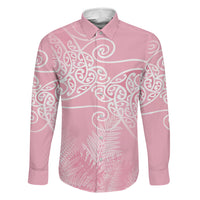 Aotearoa Maori Koru Curves Family Matching Off Shoulder Short Dress and Hawaiian Shirt Silver Ferns - Rose Pink
