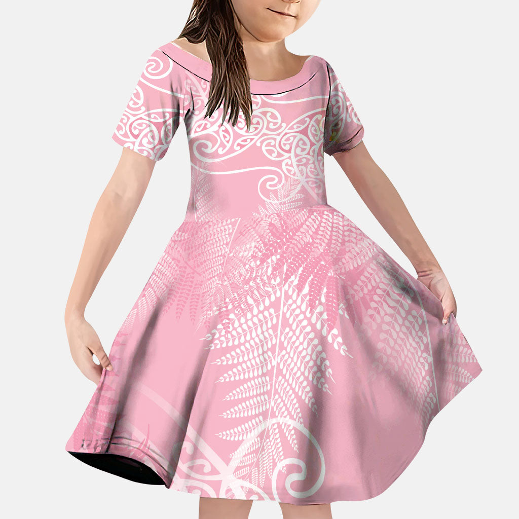 Aotearoa Maori Koru Curves Family Matching Puletasi and Hawaiian Shirt Silver Ferns - Rose Pink