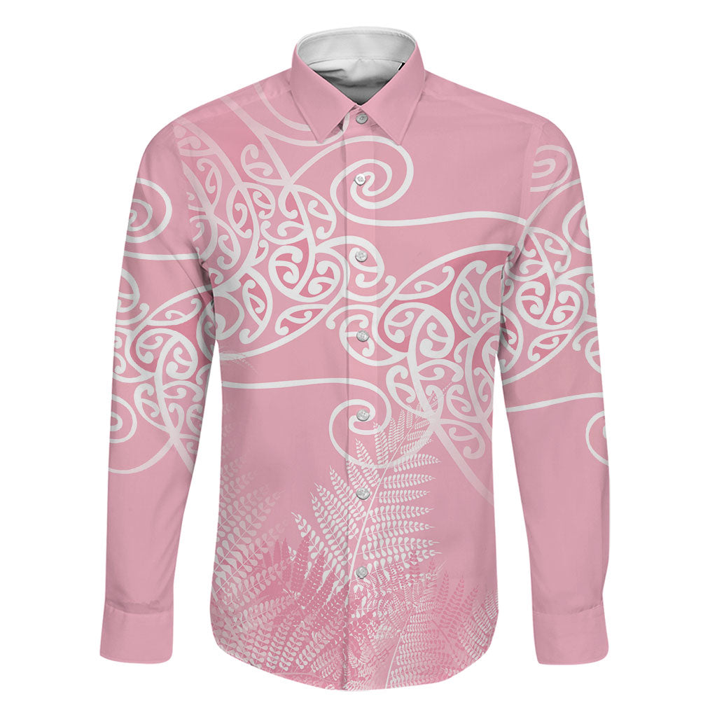 Aotearoa Maori Koru Curves Family Matching Summer Maxi Dress and Hawaiian Shirt Silver Ferns - Rose Pink