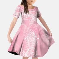 Aotearoa Maori Koru Curves Family Matching Tank Maxi Dress and Hawaiian Shirt Silver Ferns - Rose Pink