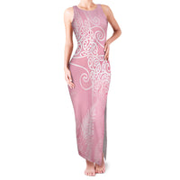 Aotearoa Maori Koru Curves Family Matching Tank Maxi Dress and Hawaiian Shirt Silver Ferns - Rose Pink