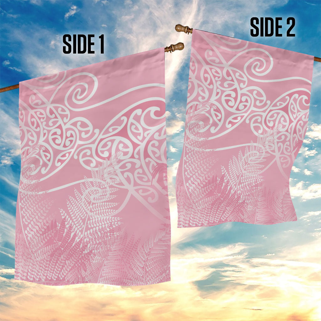 Aotearoa Maori Koru Curves Garden Flag Silver Ferns - Rose Pink LT7 - Polynesian Pride