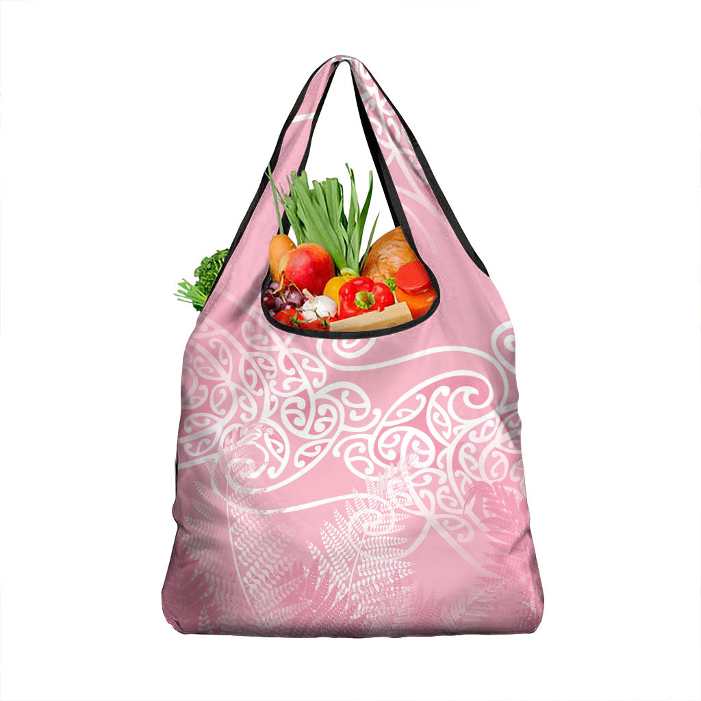 Aotearoa Maori Koru Curves Grocery Bag Silver Ferns - Rose Pink LT7 1-pack One Size Pink - Polynesian Pride