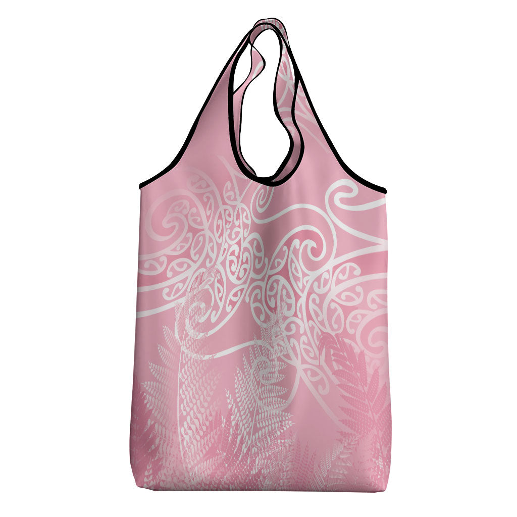 Aotearoa Maori Koru Curves Grocery Bag Silver Ferns - Rose Pink LT7 - Polynesian Pride