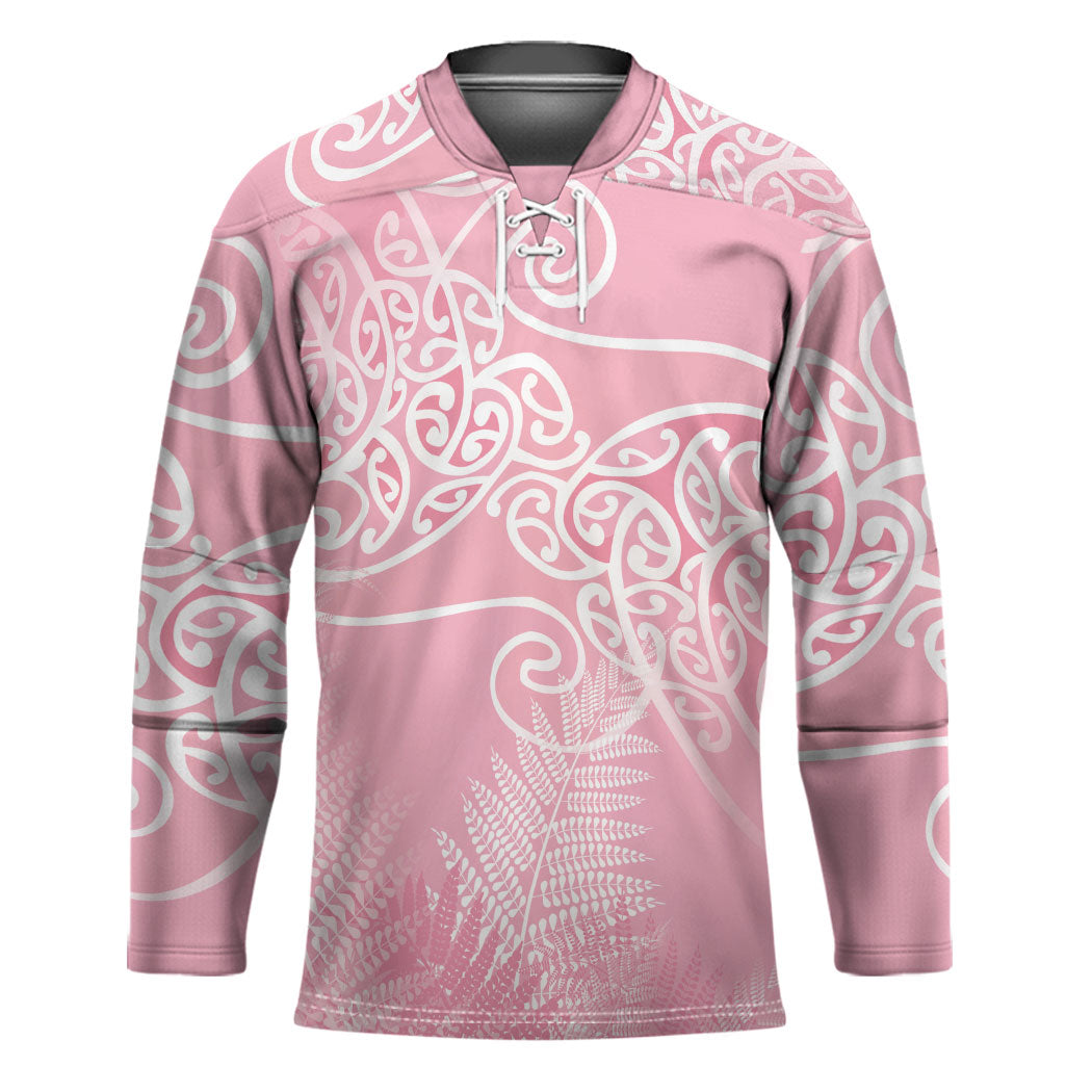 Aotearoa Maori Koru Curves Hockey Jersey Silver Ferns - Rose Pink