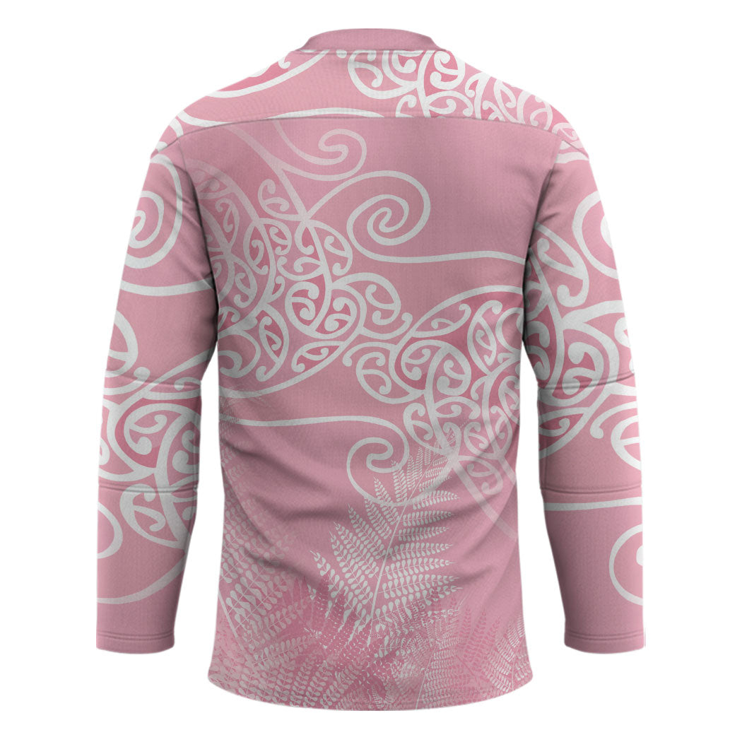 Aotearoa Maori Koru Curves Hockey Jersey Silver Ferns - Rose Pink
