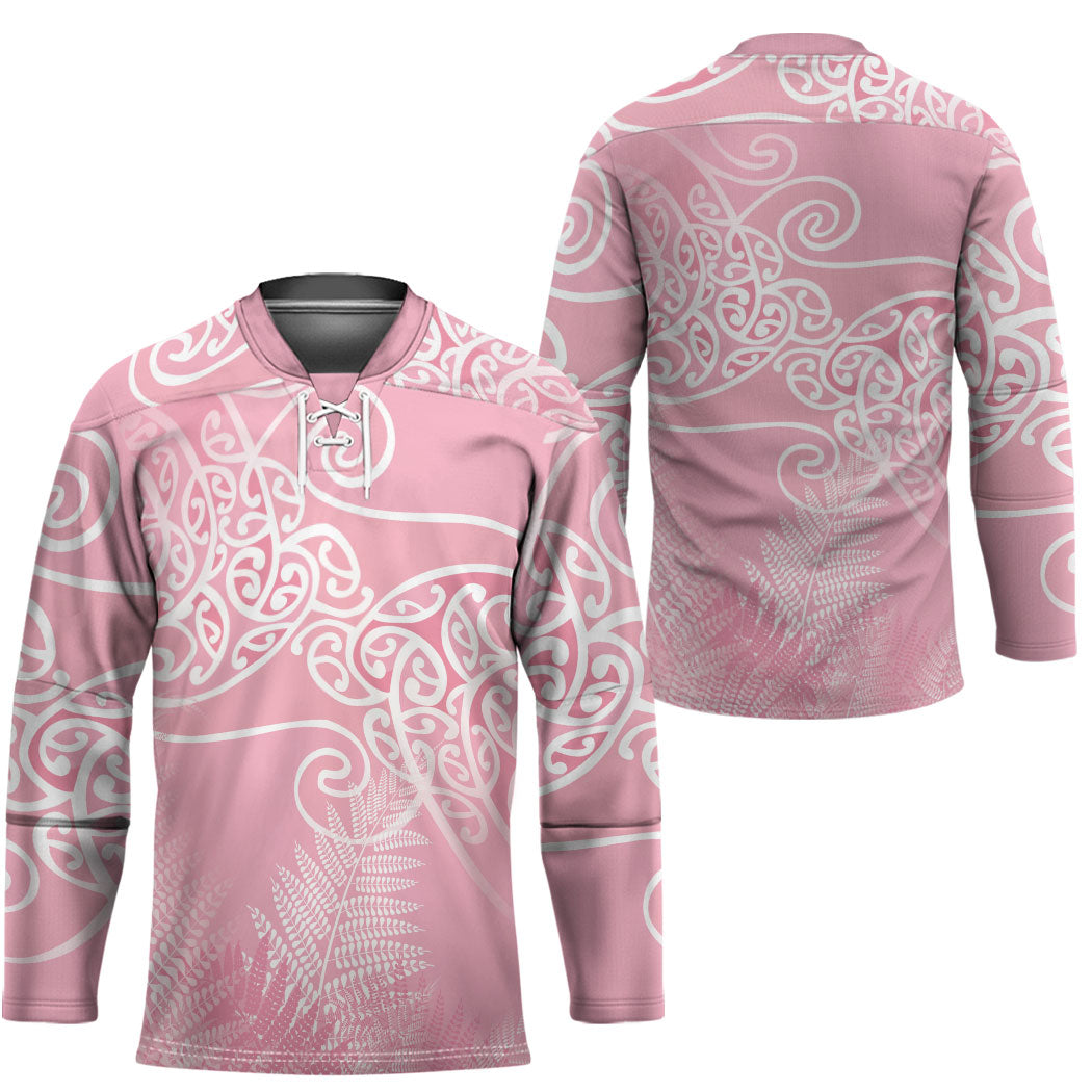 Aotearoa Maori Koru Curves Hockey Jersey Silver Ferns - Rose Pink