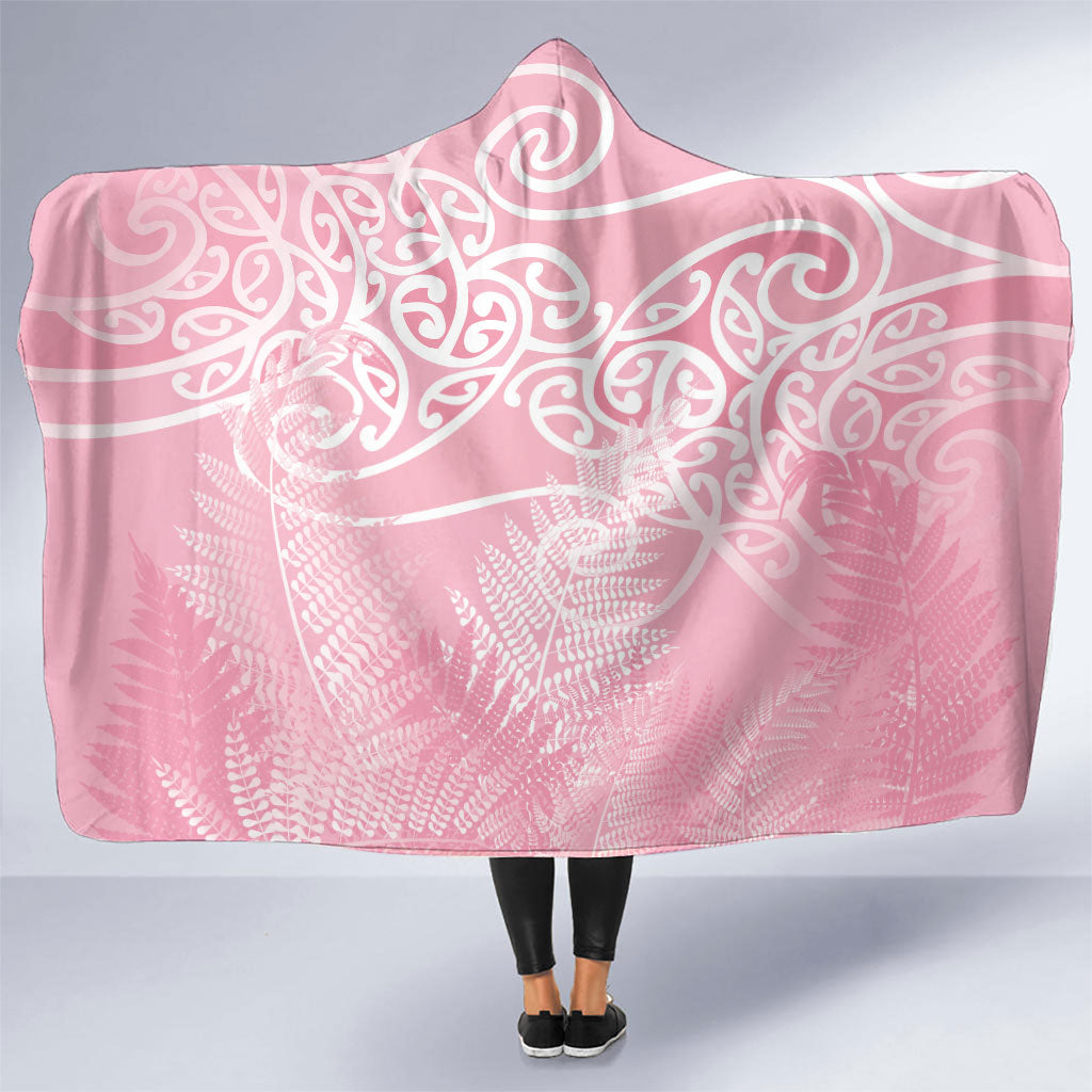 Aotearoa Maori Koru Curves Hooded Blanket Silver Ferns - Rose Pink LT7 One Size Pink - Polynesian Pride