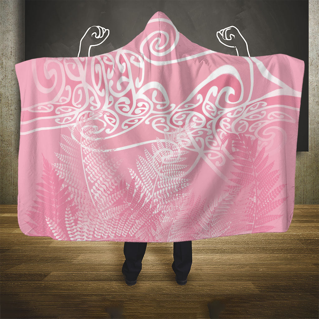 Aotearoa Maori Koru Curves Hooded Blanket Silver Ferns - Rose Pink LT7 - Polynesian Pride